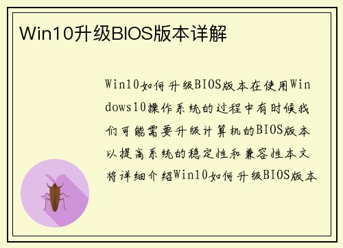 Win10升级BIOS版本详解